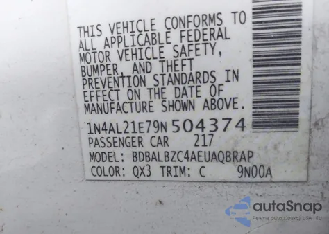 2009 Nissan Altima 2.5 S z USA, uszkodzony, nr VIN 1N4AL21E79N504374